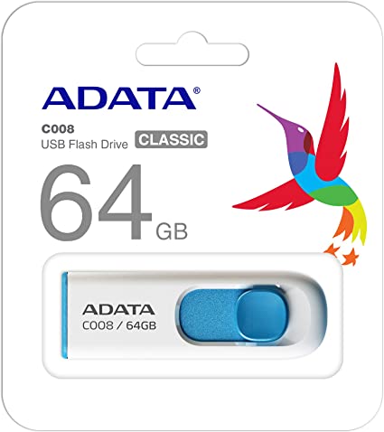 Memoria USB Adata C008, 64GB, USB 2.0, Azul/Blanco SKU: AC008-64G-RWE