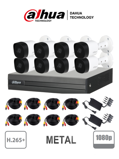 [XVR1B08KITII] DAHUA COOPER XVR1B08KITII - Kit 8 canales 2 megapixeles / 8 Camaras B2A21 1080p metalicas / DVR De 8 canales 1080p Lite / H.265+ / 2 Ch IP adicionales 8+2 / Ir 20M / IP67 / Accesorios SKU: DAD1350008