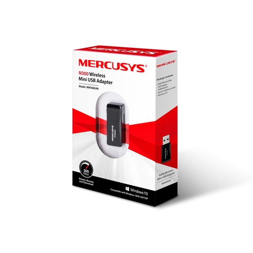 Mercusys Adaptador de Red USB MW300UM, Inalámbrico, 300 Mbit/s SKU: MW300UM