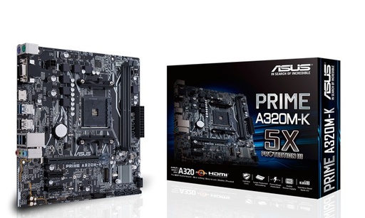 [A320M-K] Motherboard Asus A320 AMD S-AM4, 2X DDR4 2666, HDMI, M.2, 4X USB3.1, Micro ATX, Gama Básica Trajeta Madre SKU: A320M-K 