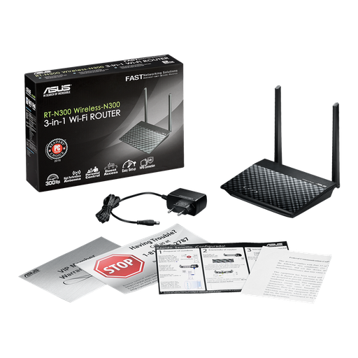 Router ASUS Fast Ethernet RT-N300 B1, Inalámbrico, 300 Mbit/s, 4x RJ-45, 2.4GHz, con 2 Antenas Externas SKU: RT-N300 B1