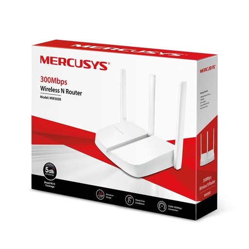 Router Mercusys Fast Ethernet MW305R V2, Inalámbrico, 300Mbit/s, 4x RJ-45, 2.4GHz, 3 Antenas de 5dBi SKU: MW305R V2