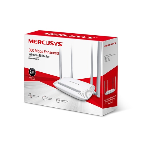 Router Mercusys Fast Ethernet MW325R, Inalámbrico, 300 Mbit/s, 2.4GHz, con 4 Antenas Omnidireccionales de 5dBi SKU: MW325R