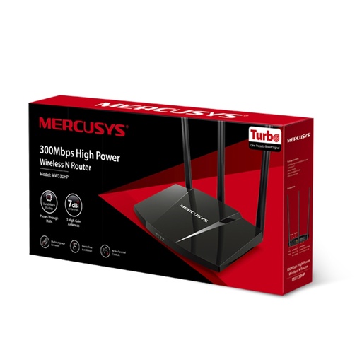 Router Mercusys Fast Ethernet MW330HP, Alámbrico, 300 Mbit/s, 3x RJ-45, 2.4GHz, 3 Antenas Externas de 7dBi SKU: MW330HP