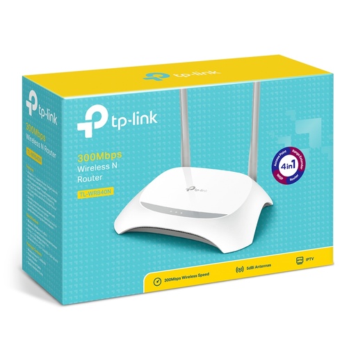 Router TP-Link Ethernet TL-WR840N, Inalámbrico, 300 Mbit/s, 4x RJ-45, 2.4GHz, con 2 Antenas NIC-2198 SKU: TL-WR840N