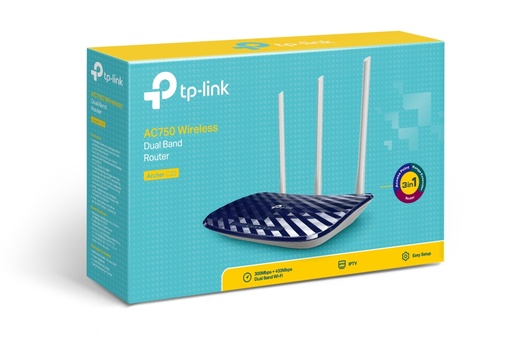 [ARCHER C20w] Router TP-Link Fast Ethernet de Banda Dual ARCHER C20 WISP, Inalámbrico, 433Mbit/s, 5x RJ-45, 2.4/5GHz, con 3 Antenas Externas SKU: ARCHER C20w