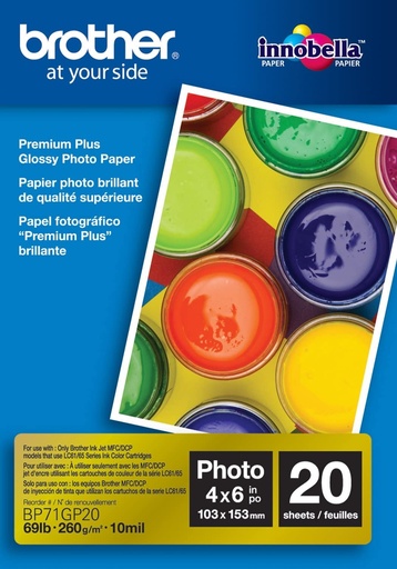 [BP71GP20] 20 Hojas Brother Papel Fotografico BP71GP20, 4" x 6", 20 Hojas Glossy Premium  Tamaño Fotografia SKU: BP71GP20