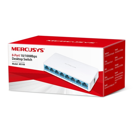 Switch Mercusys Fast Ethernet MS108, 8 Puertos 10/100Mbps, 1.6 Gbit/s - Gestionado SKU: MS108