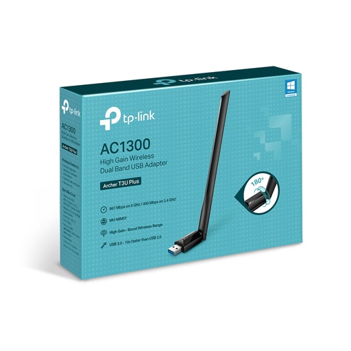 TP-LINK Adaptador de Red USB ARCHER T3U PLUS, Inalámbrico, WLAN, 867Mbit/s, 1 Antena SKU: ARCHER T3U PLUS