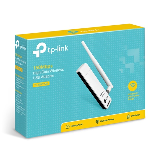 [TL-WN722N] TP-Link Adaptador de Red USB TL-WN722N, Inalámbrico, 2.4 - 2.4835 GHz, con Antena de 4dBi NIC-799 SKU: TL-WN722N