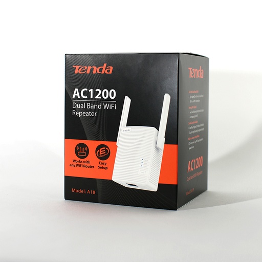 Tenda Extensor de Rango A18, Inalámbrico, 867Mbit/s, 1x RJ-45, 2 Antenas de 2dBi AC1200 SKU: A18